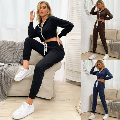 Damen Sportanzug Cropped Hoodie Elastischer Bund Eveloria