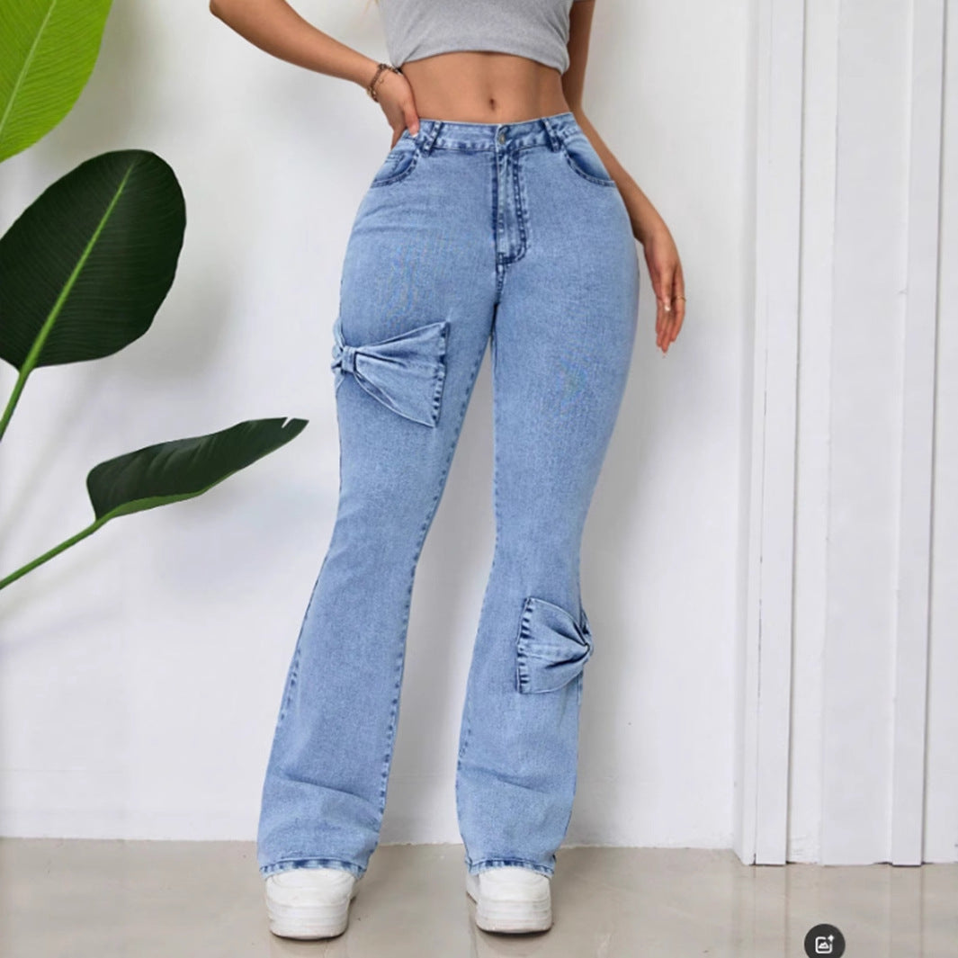 Damen Jeans Ausgestellt Dekorative Schleifen Eveloria - Eveloria