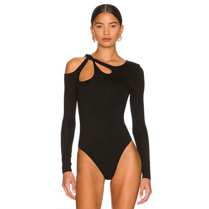 Damen Bodysuit Asymmetrischer Ausschnitt Lange Ärmel Eveloria