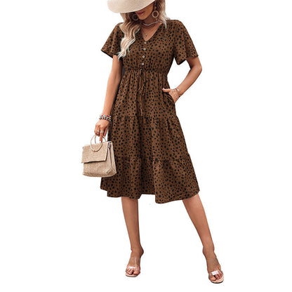 Damen Midi-Kleid Voluminöser Rock Eleganter Bindegürtel Eveloria