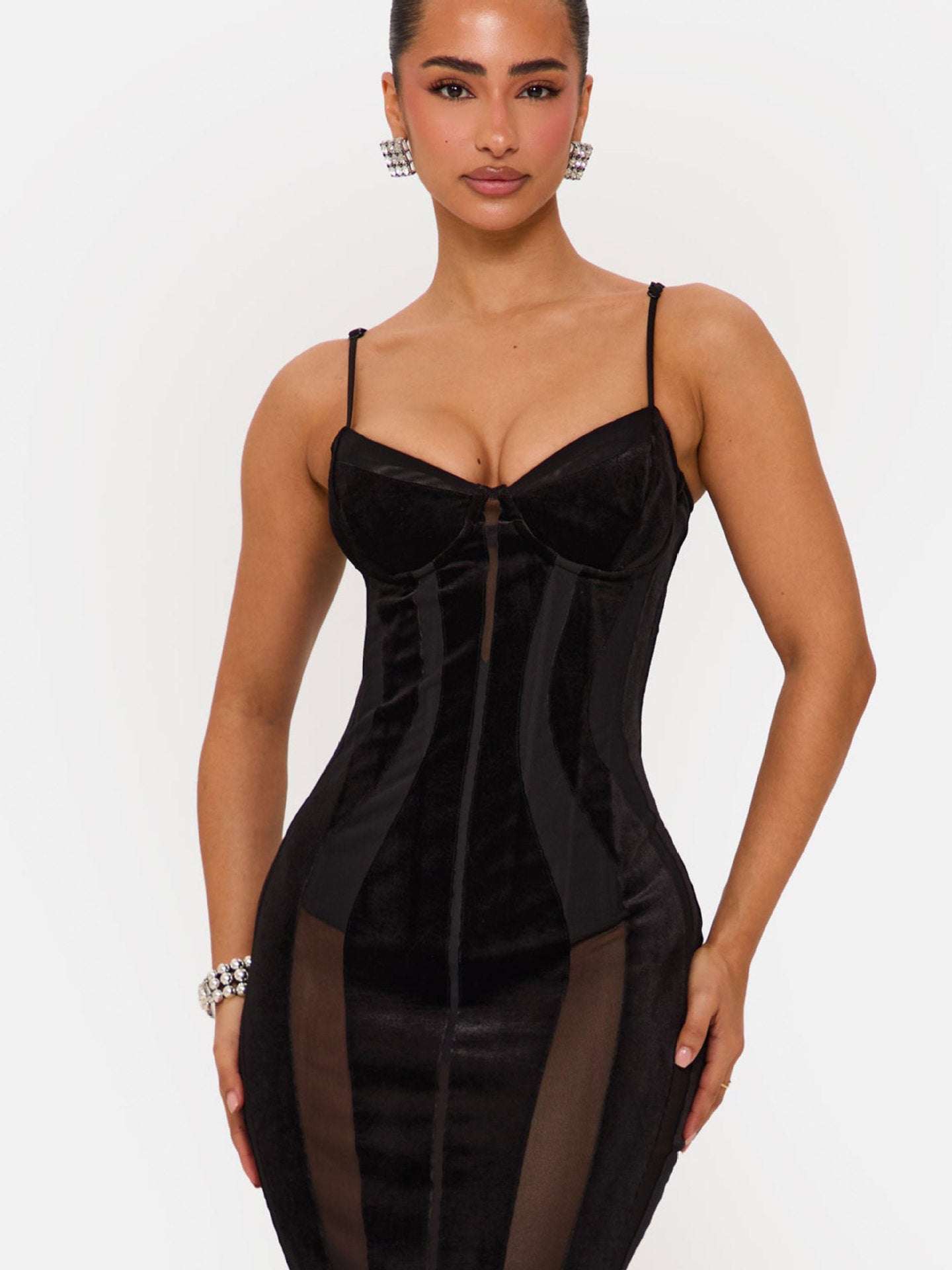 Damen Bodycon Kleid Korsett-Oberteil transparent Eveloria