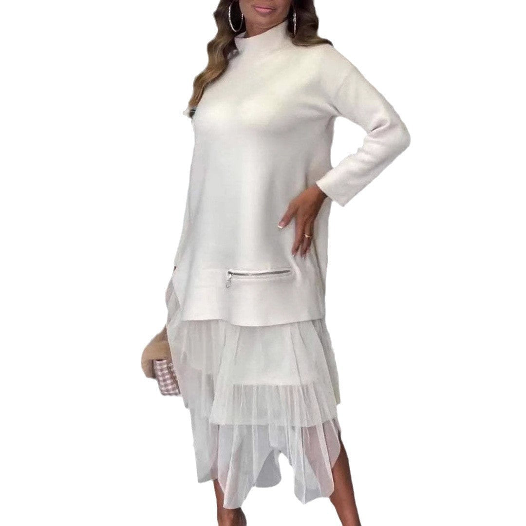 Damen Hoodie-Kleid mit Tüll-Effekt