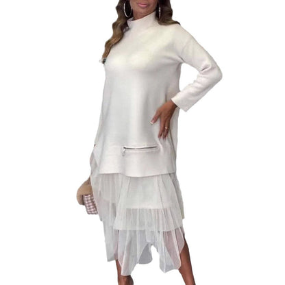 Damen Hoodie-Kleid mit Tüll-Effekt