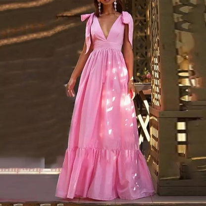 Damen Maxikleid V-Ausschnitt Ballonärmel Eveloria