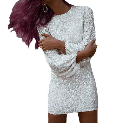 Damen Minikleid schmal Langärmlig Glitzer Eveloria