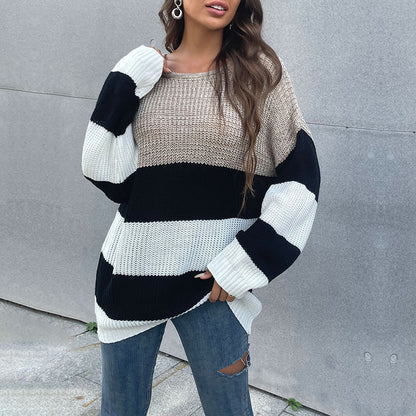 Damen Oversized-Pullover Gestreift Weit Eveloria