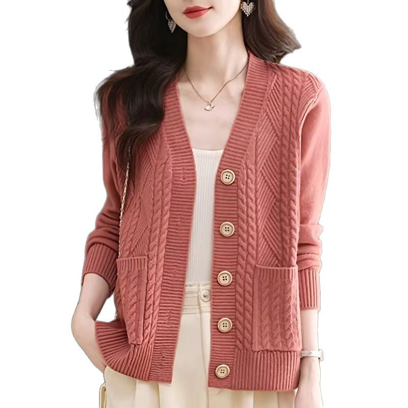 Damen Strickjacke V-Ausschnitt Taschen Eveloria