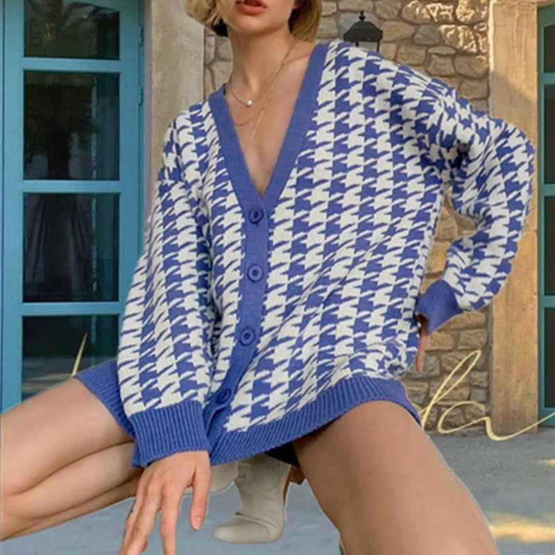 Damen Strickjacke Hahnentrittmuster Eveloria - Eveloria