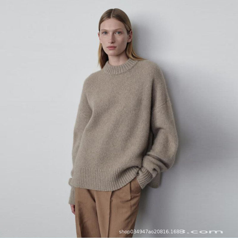Damen Grobstrickpullover Überlange Ärmel Eveloria