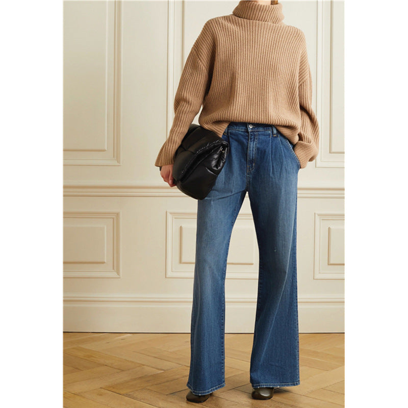 Damen Weite Jeans Hochbund Lässiger Schnitt Eveloria - Eveloria