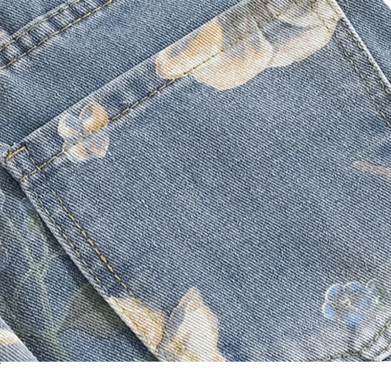 Damen Weite Jeans Floralmuster Eveloria