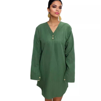 Damen Bluse V-Ausschnitt Streifenbluse aus Leinen mit Knöpfen Blau