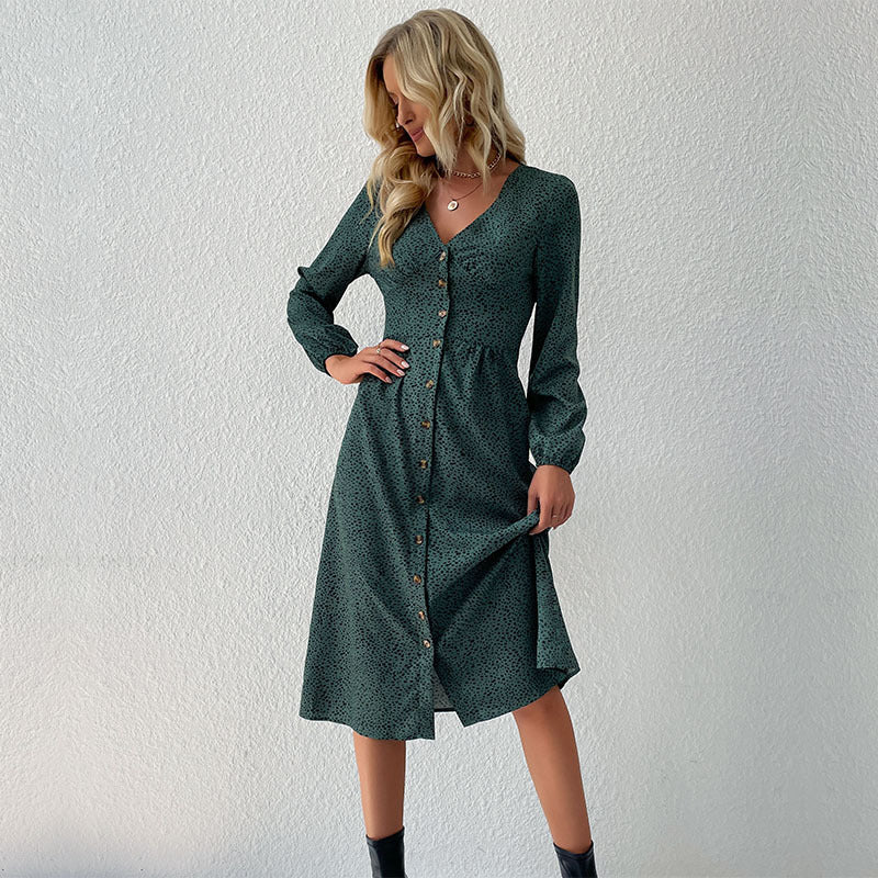 Damen Hemdblusenkleid Knielang Knopfverschluss Zeitloses Muster
