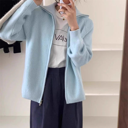 Damen Strickjacke Oversized mit Reißverschluss