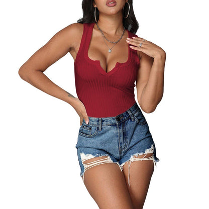 Damen Tanktop V-Ausschnitt Figurbetonter Stoff
