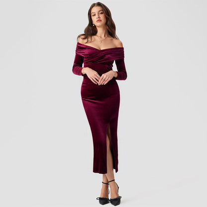 Damen Abendkleid Schulterfrei mit Seitenschlitz Eveloria - Eveloria