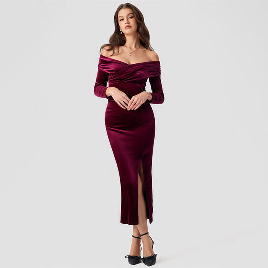 Damen Abendkleid Schulterfrei mit Seitenschlitz Eveloria - Eveloria