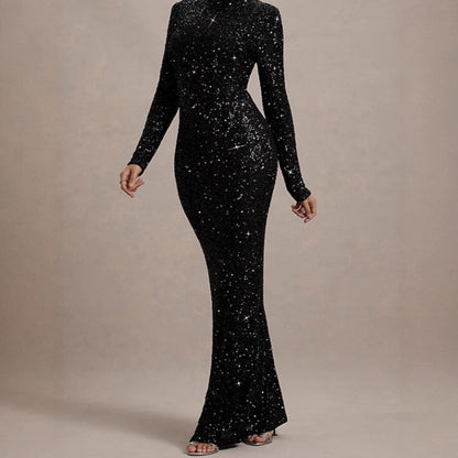 Damen Abendkleid Glitzernd Hochkragen Figurbetont Eveloria