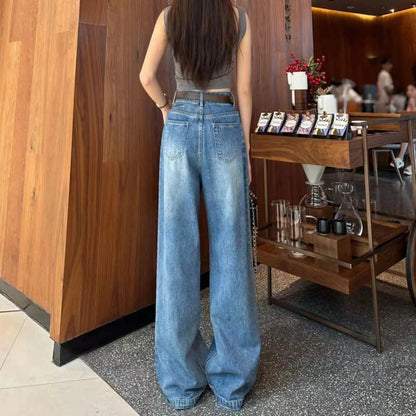 Damen Weite Jeanshose Hochbund Eveloria