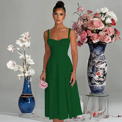 Damen Midi-Kleid V-Ausschnitt Taillenbetonung Eveloria