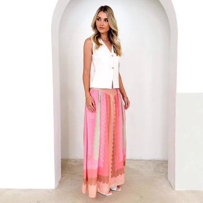 Damen Boho-Rock Floral Taillenrock Lang