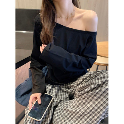 Damen Off-Shoulder Langarmshirt Eveloria Baumwolle