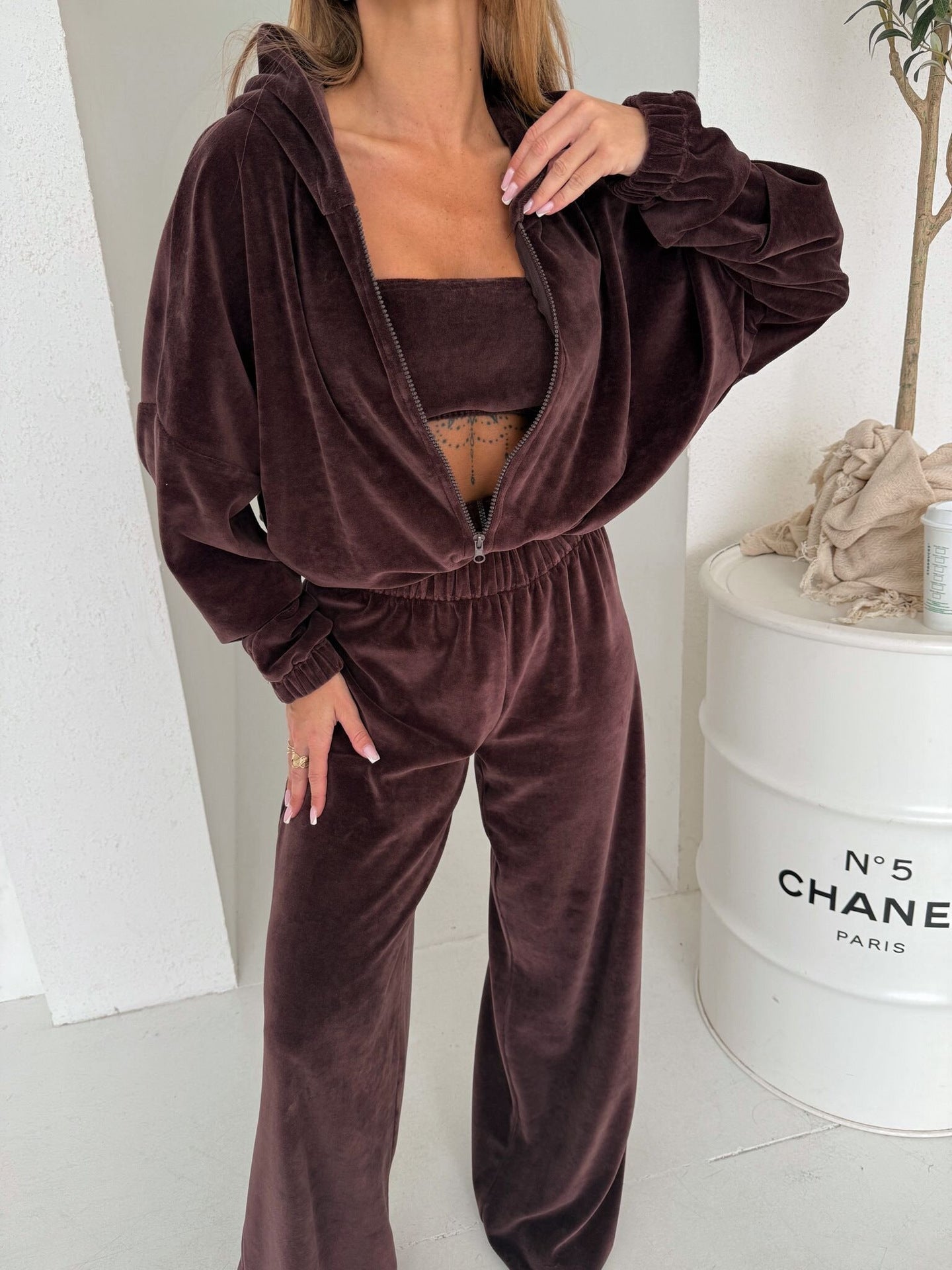 Damen Fleece-Loungewear-Set Weites Oberteil Bequeme Hosen