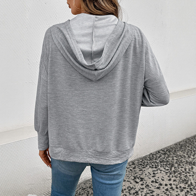 Damen Kapuzenpullover Lässig Warm mit Knopfdetail Anthrazit