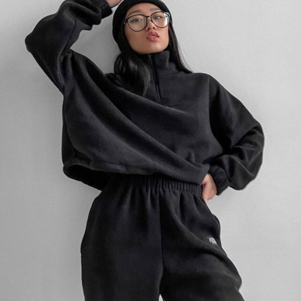 Damen Fleece-Sweatanzug mit Hochkragen