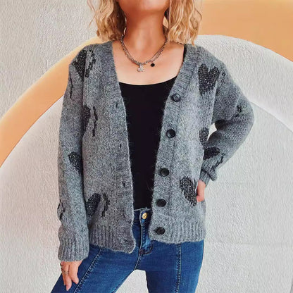 Damen Strickjacke Herzdesign Kuschelig Eveloria