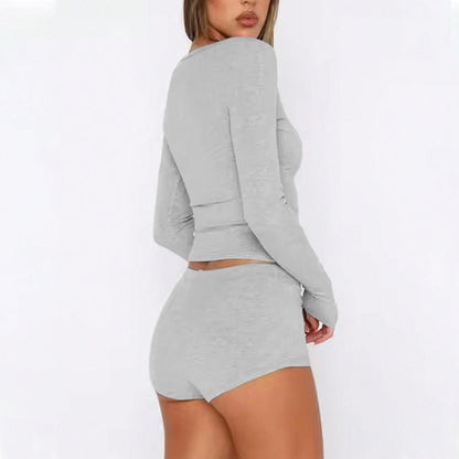 Damen Set Langärmliges Oberteil Shorty Wäsche Eveloria