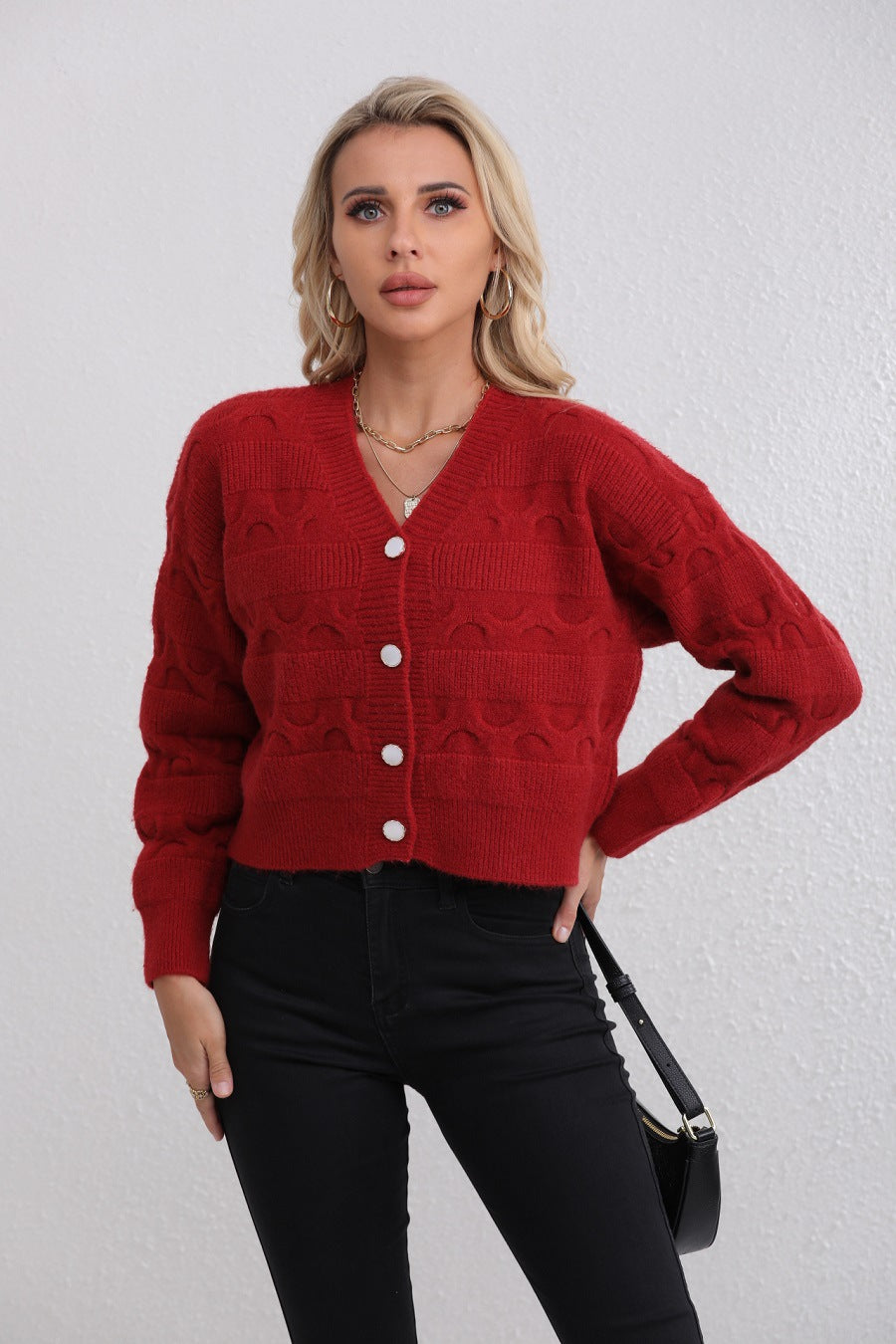 Damen Grobstrickjacke Eveloria Komfortschnitt Einzigartiges Muster
