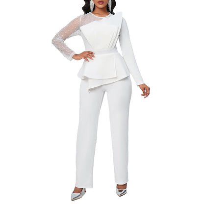 Damen Jumpsuit Asymmetrisch Perlendetails Eveloria