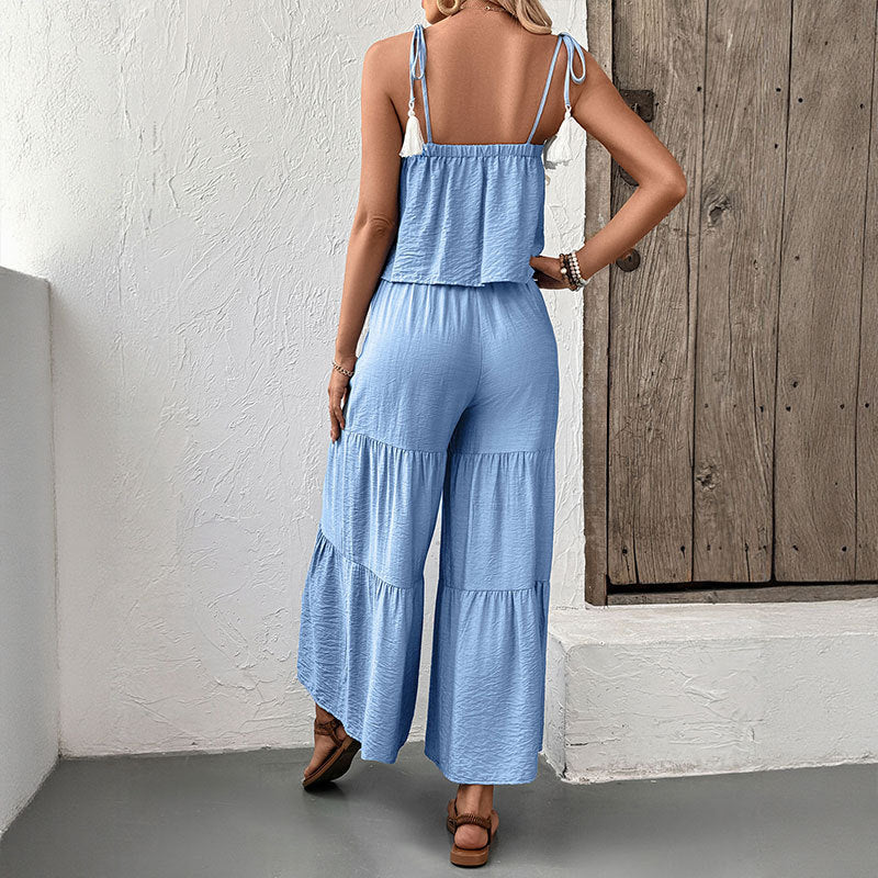 Damen Zweiteiler-Set Volant-Design Kordelzug Eveloria