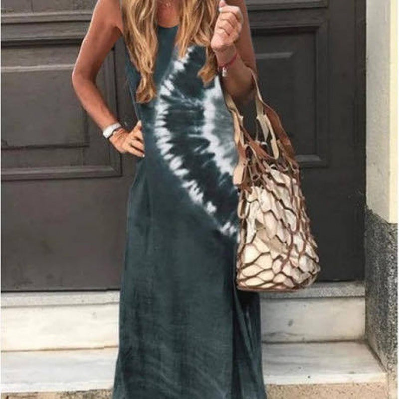 Damen Maxikleid Tie-Dye-Design Leicht Blau