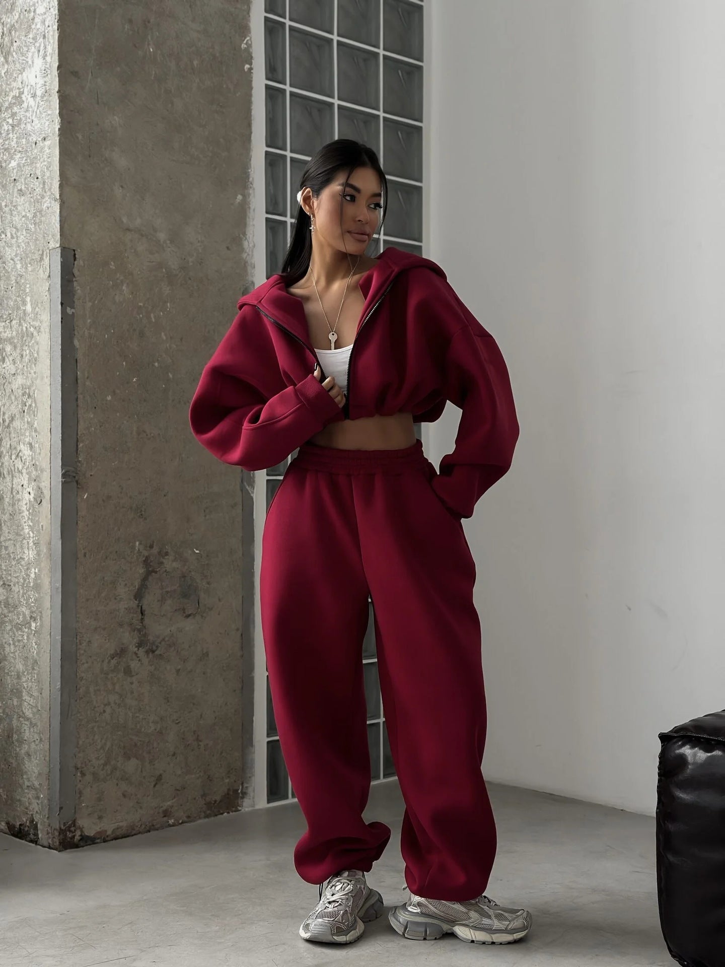 Damen Fleece Hoodie Jogging Set Weich Grau