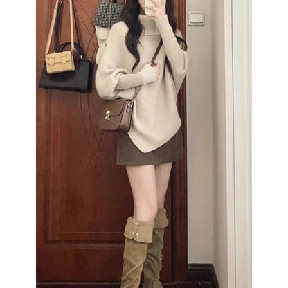 Damen Oversized Pullover Asymmetrischer Saum Eveloria