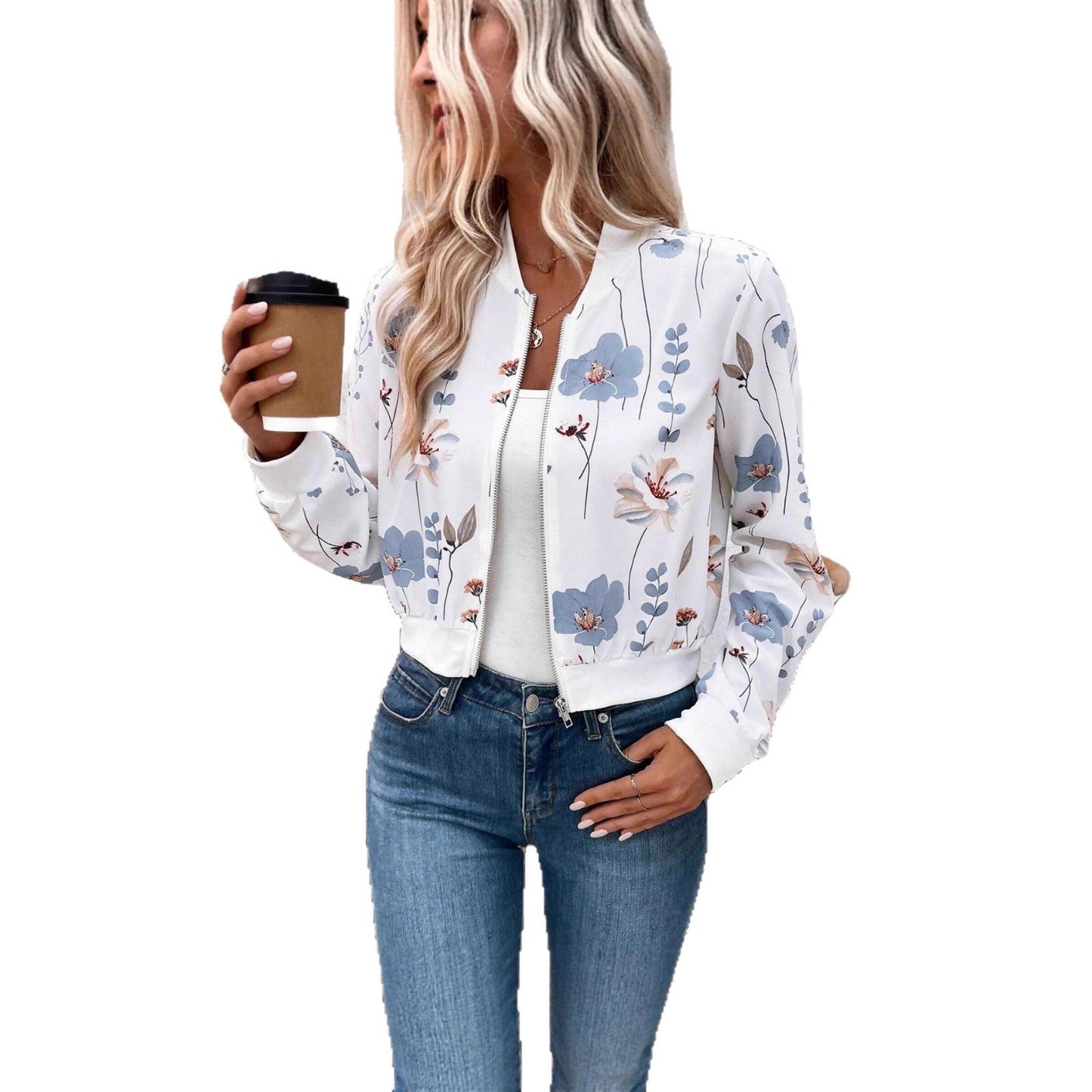 Damen Bomberjacke Floralmuster Elastisch Eveloria