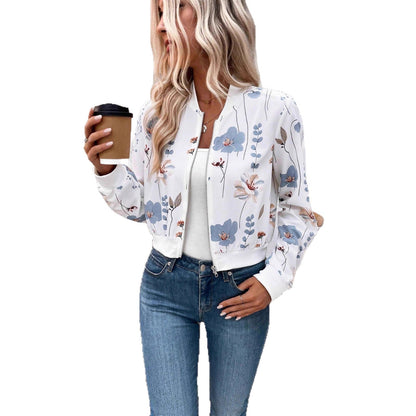 Damen Bomberjacke Floralmuster Elastisch Eveloria
