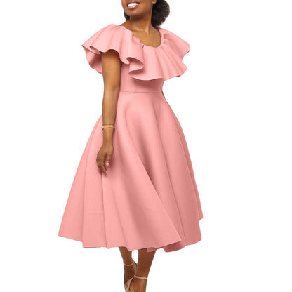 Damen Midikleid Tailliert Volant Elegant Eveloria