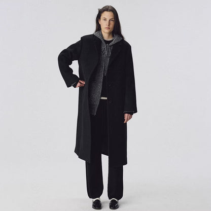 Damen Mantel Langer Mantel mit Revers und Taschen Schwarz Eveloria - Eveloria