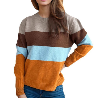 Damen Pullover Casual Blockstreifen Farbenfroh Eveloria