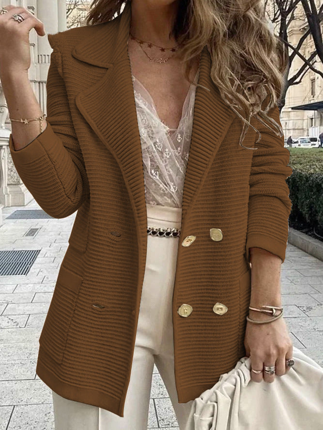 Damen Strickblazer Doppelter Knopfleiste Strukturiert Anthrazit