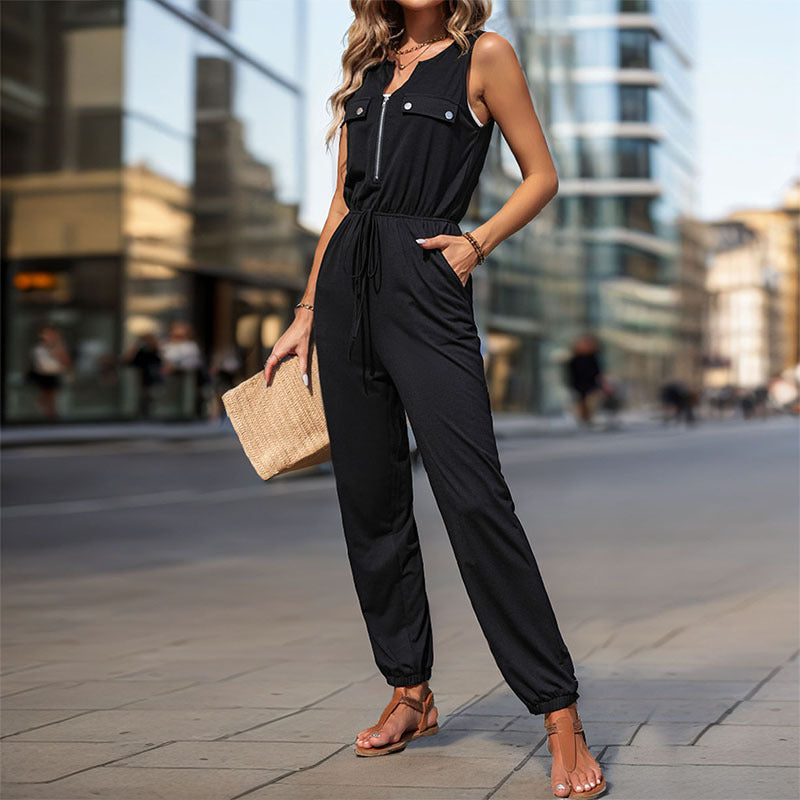 Damen Jumpsuit mit Taschen und verstellbarem Taillenzug