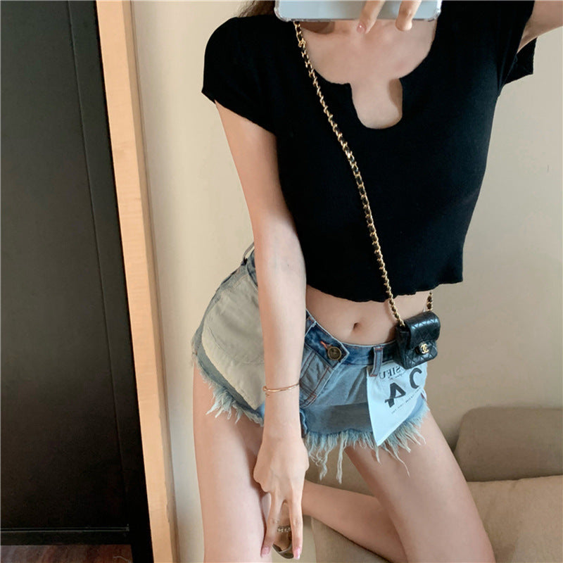 Damen Tops Kurzarm V-Ausschnitt Modern Weiß