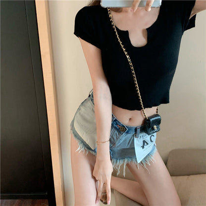 Damen Tops Kurzarm V-Ausschnitt Modern Weiß