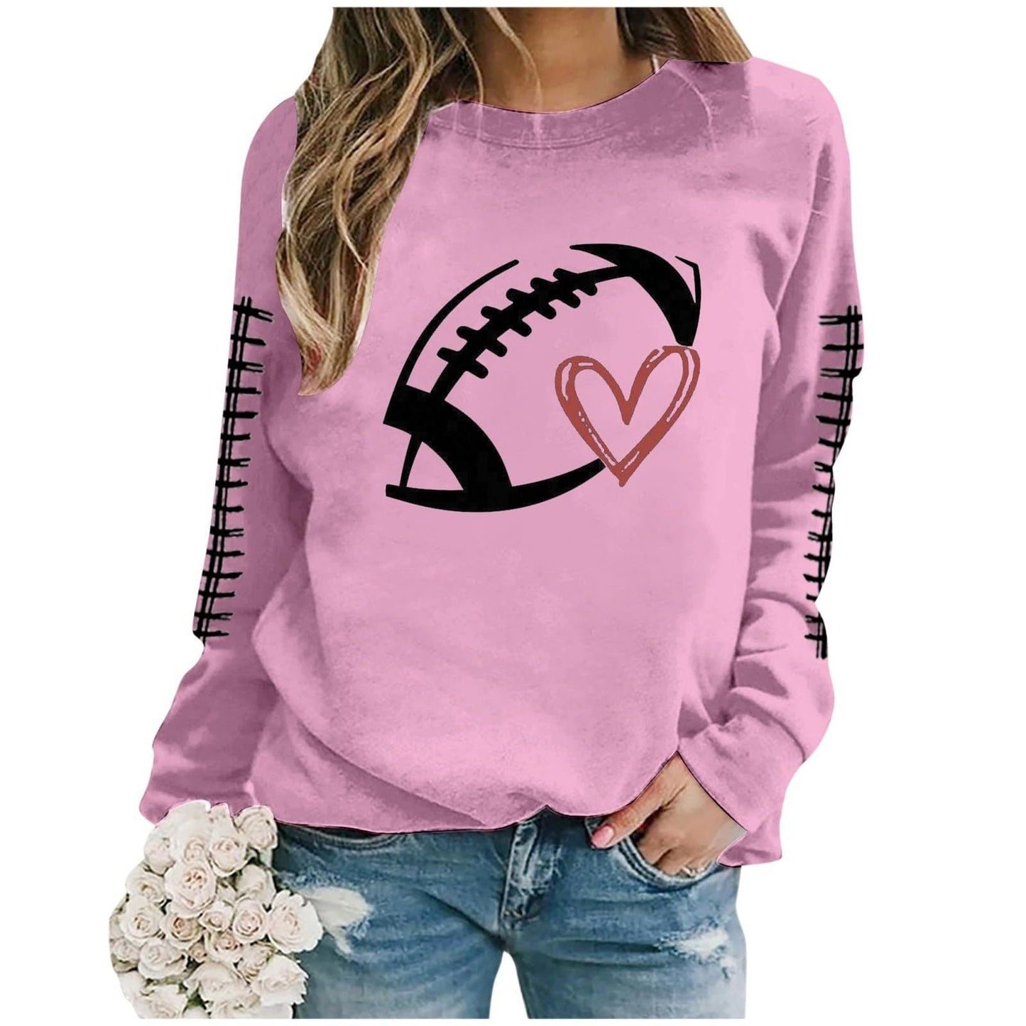 Damen Sweatshirt Fußball-Motiv Lässiger Schnitt Grau Eveloria