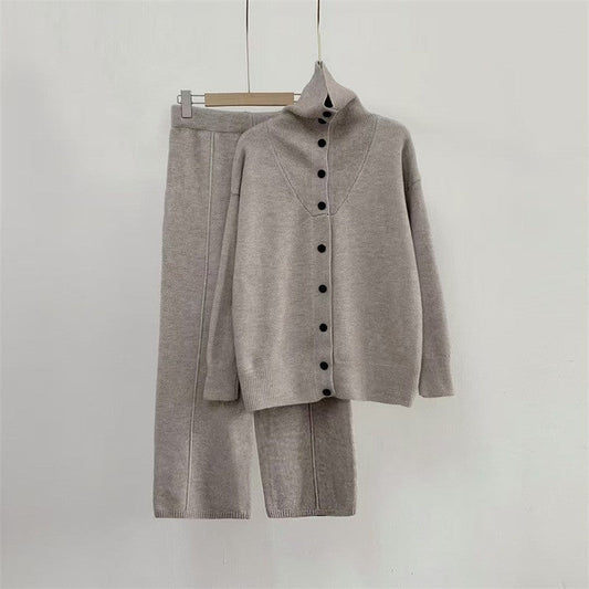 Damen Strickensemble Hochkragen Knöpfe Eveloria - Eveloria