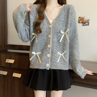 Damen Strickcardigan mit Schleifen Beige