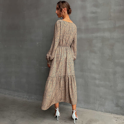 Damen Maxikleid Elastischer Taillengürtel Rüschendetails